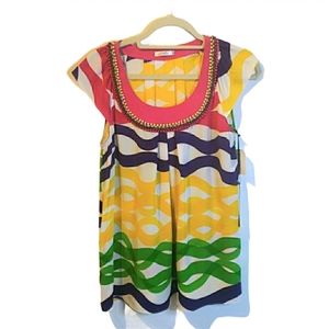 Multicolor beaded collar cap sleeve blouse